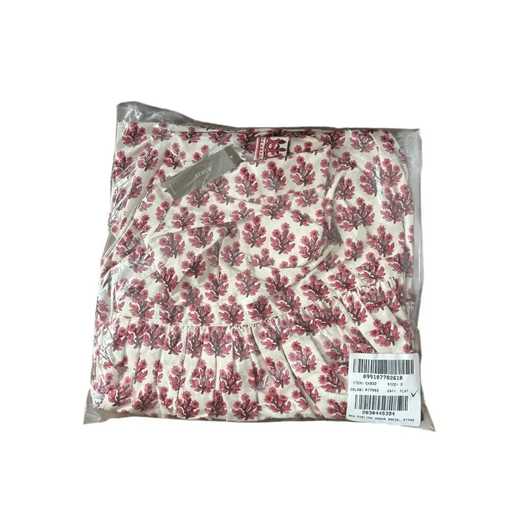 NWT J CREW Embroidered apron dress in block print in Warm Sesame Red